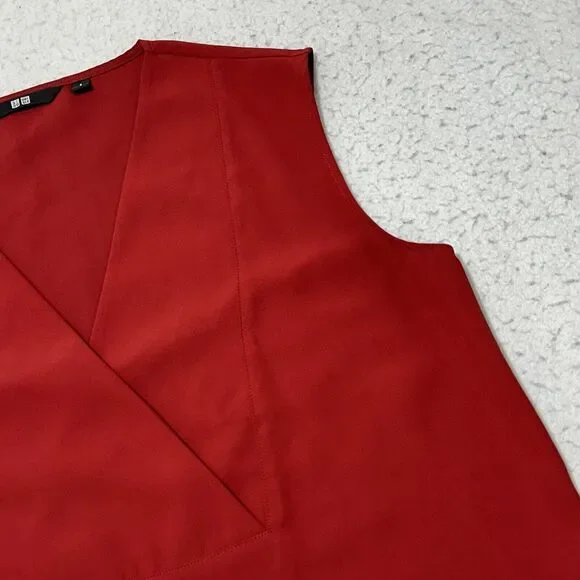 Uniqlo Women's Small V-Neck Drape Sleeveless Burgundy Red A-Line Dress Pullover - Picture 5 of 12